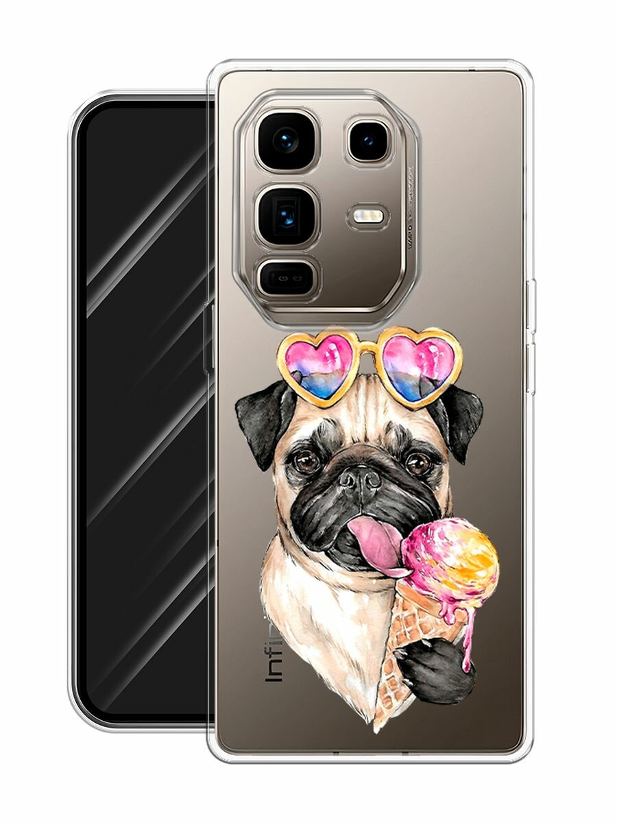 Чехол на Infinix Note 50 Pro + / Инфиникс Нот 50 Про + с принтом Мопс с мороженкой, прозрачный — фото 1