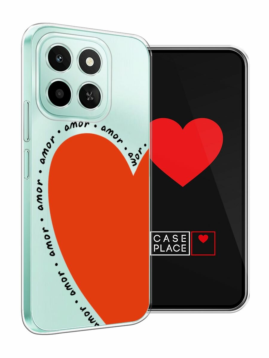 Чехол на Honor X6c / Хонор X6c с принтом "amor heart 2 - 14 февраля", прозрачный — фото 1