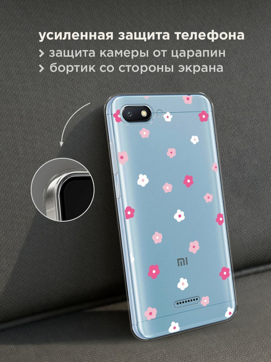 Чехол на Xiaomi Redmi 6A / Сяоми Редми 6А с принтом "Весенние цветочки рисунок", прозрачный — фото 1