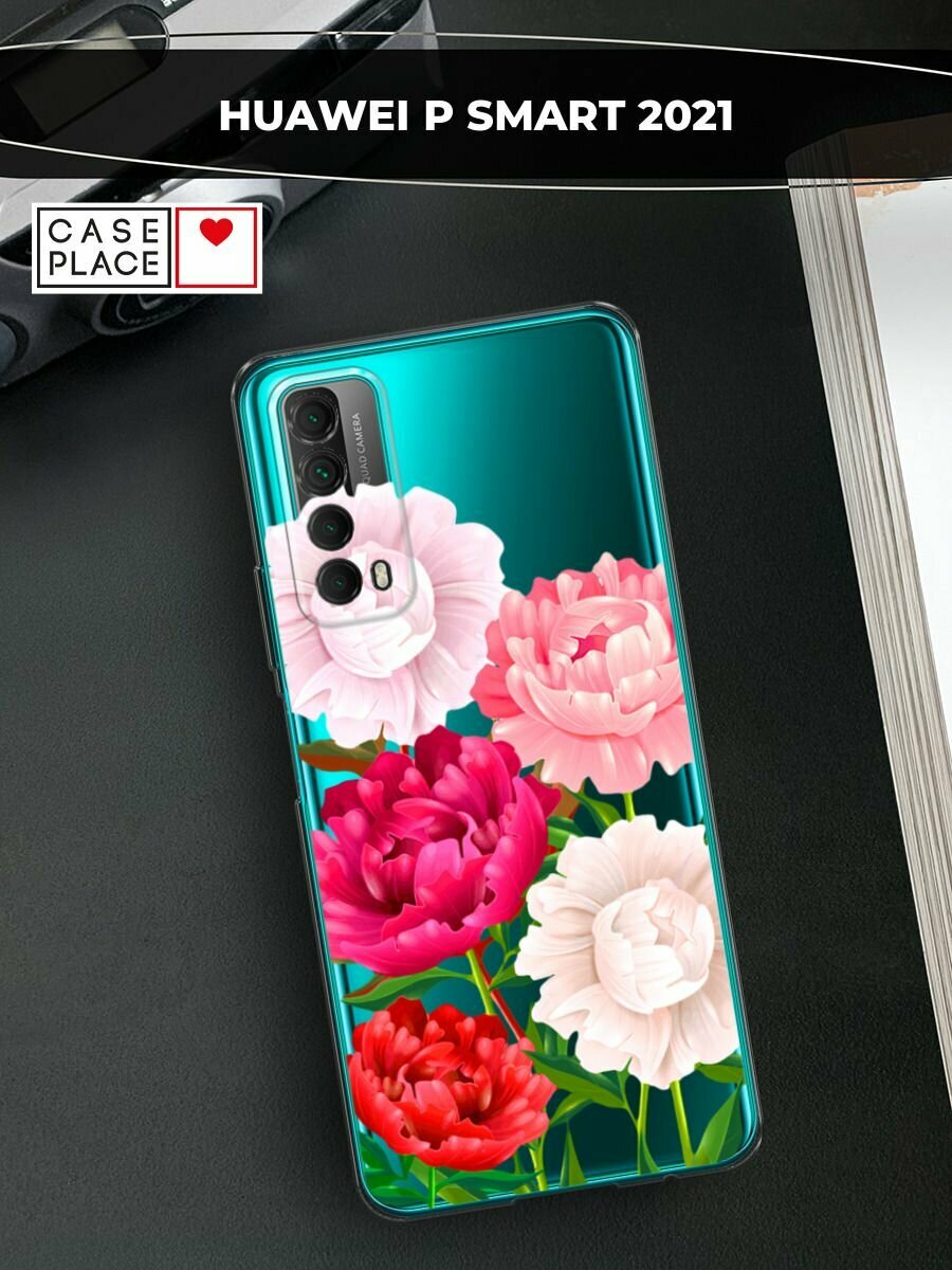 Чехол на Huawei P Smart 2021 / Хуавей П Смарт 2021 с принтом "Большие пионы", прозрачный