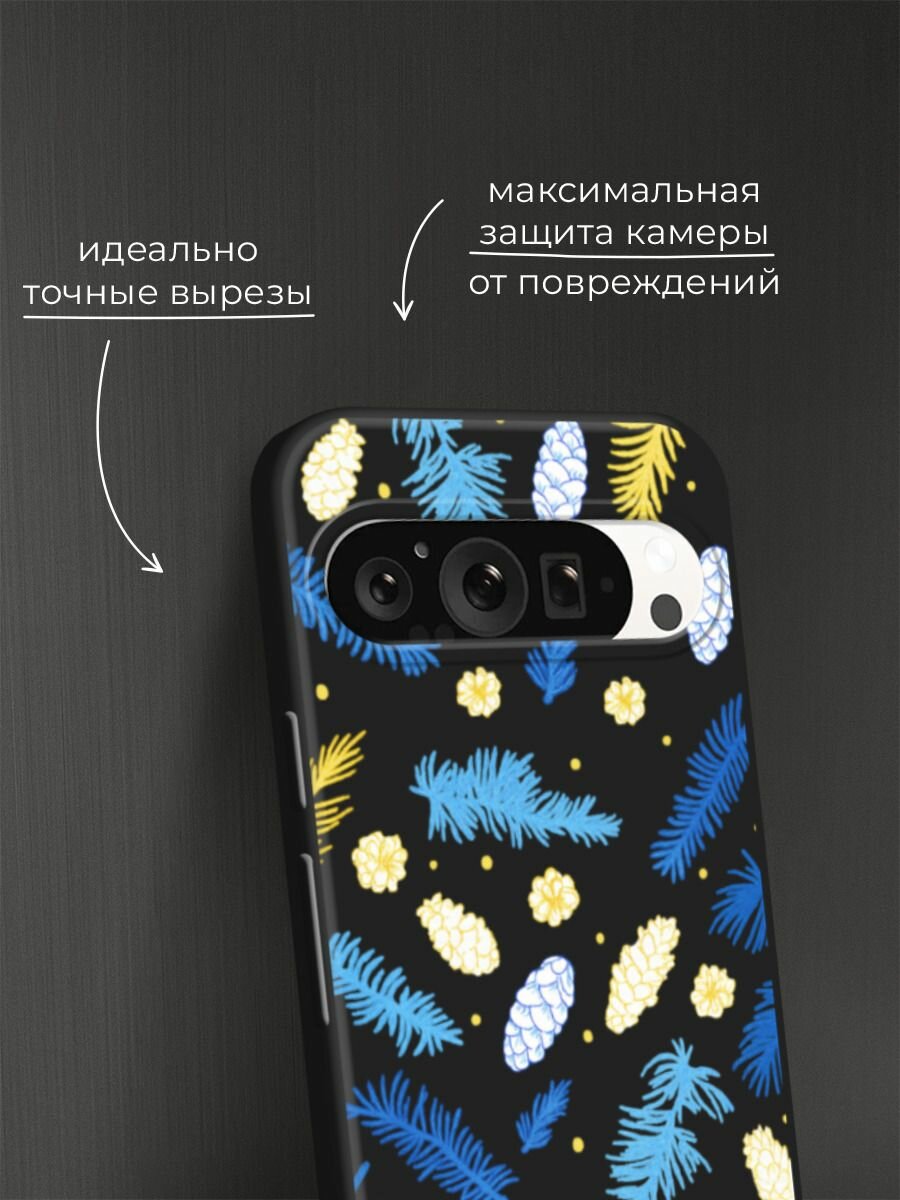 Черный матовый чехол на Google Pixel 9 Pro / Гугл Пиксель 9 Про с принтом "Елки и шишки" — фото 1