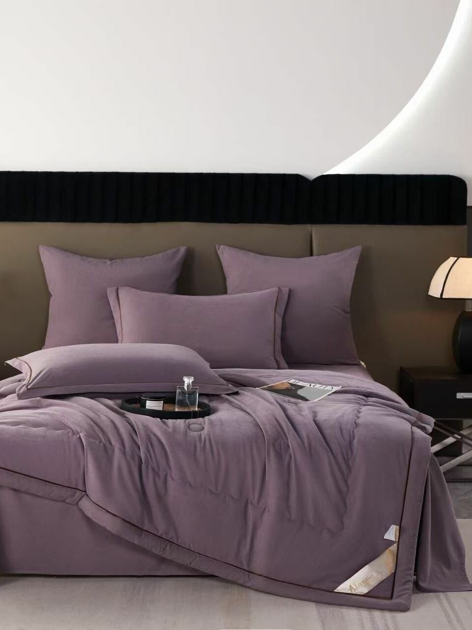 Постельное белье с одеялом евро, бархатный сатин, хлопок, простынь размером 240х250, наволочки 50х70, 70х70 Alanna AL-27A