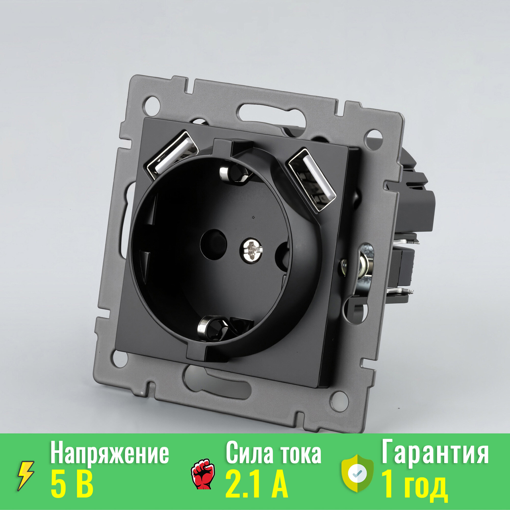 Механизм розетки с USB зарядкой SCT-MUAA-PL-BK-V (250V, 16A) (Arlight, -) 049819