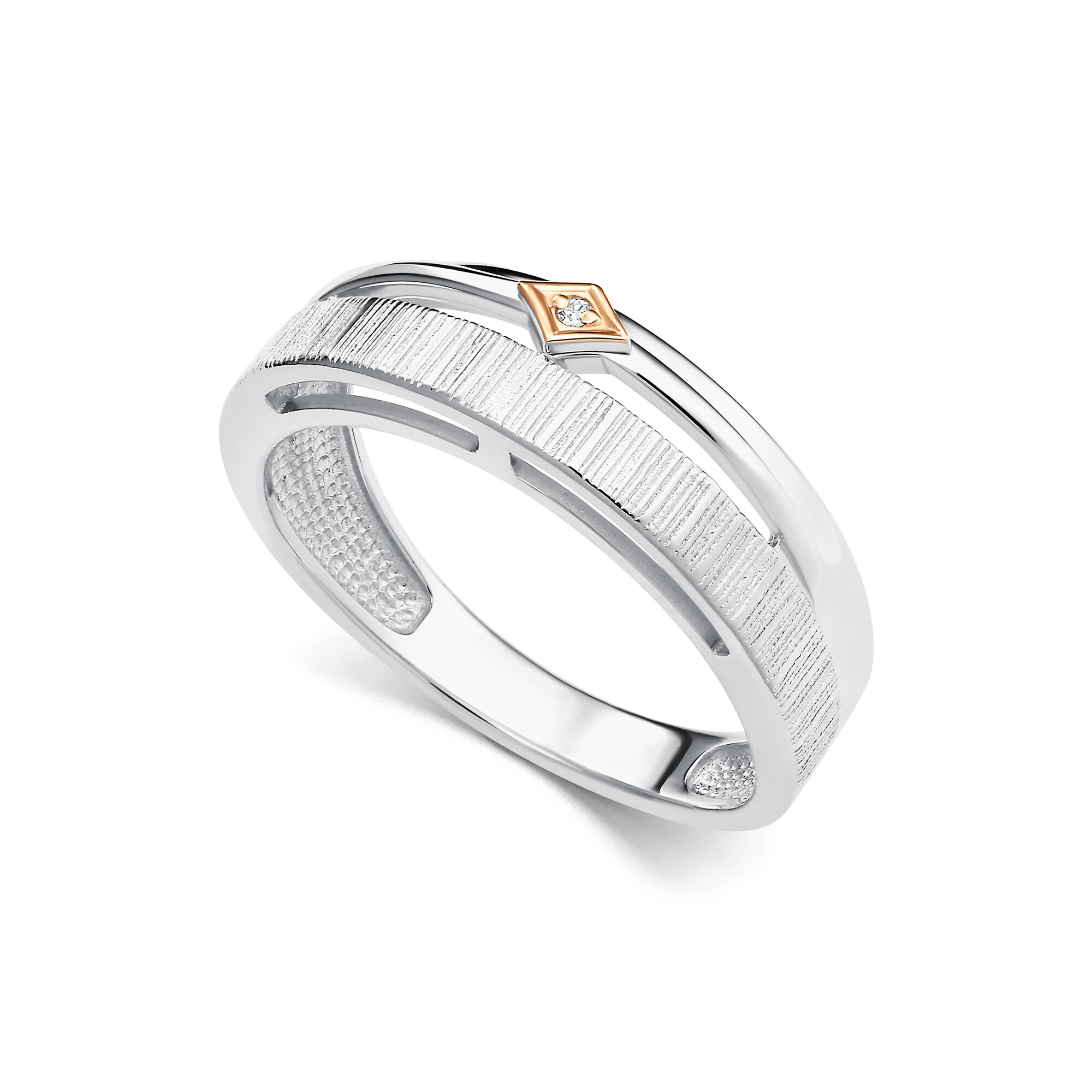 Кольцо Diamant online, серебро, 925 проба, родирование, бриллиант