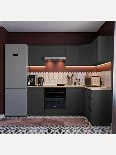 Изображение товара Кухонный гарнитур столплит Леон угловой, с полками и ящиками, ЛДСП, диамант серый, 210х140х200 см