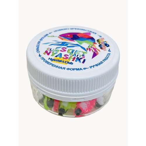 Форелевая силиконовая приманка Nyashki.Club гусень спорт микс, 12 шт в банке, 27 мм, 0.8 гр, аттрактант сыр, феромоны, съедобная, UV цвета