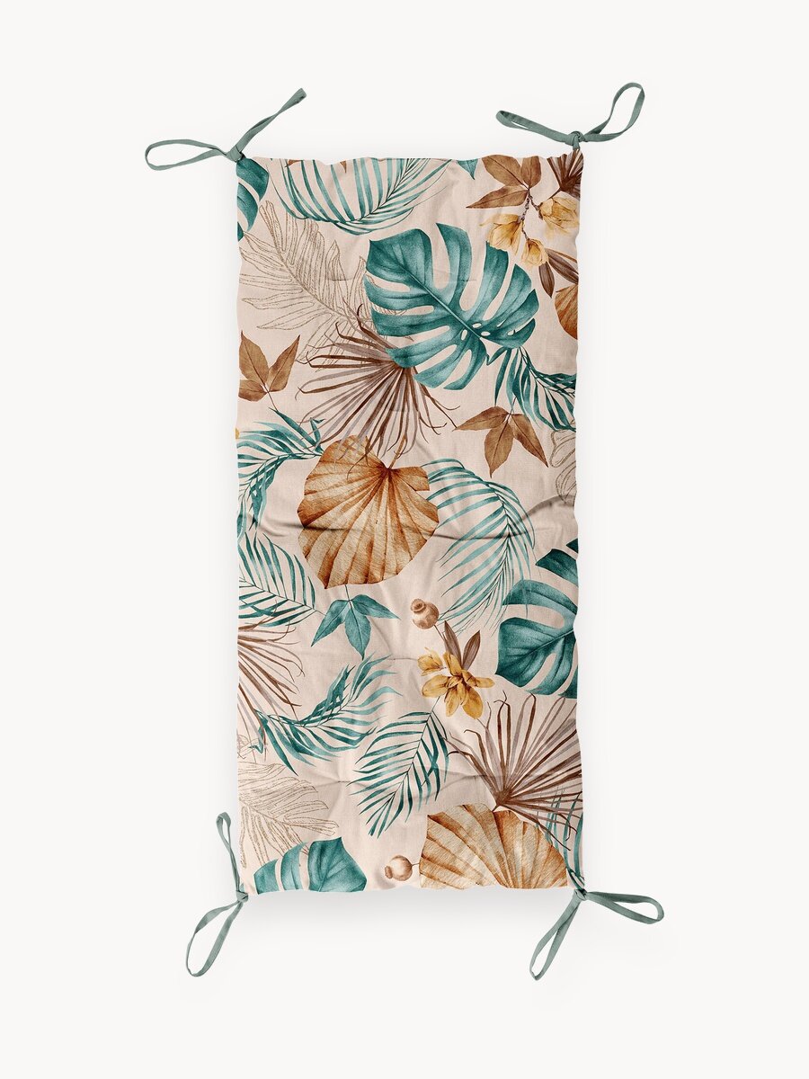 Подушка на скамью на лавочку на качели 45х100, Тропическая пальма, бежевый, голубой, Mia Cara