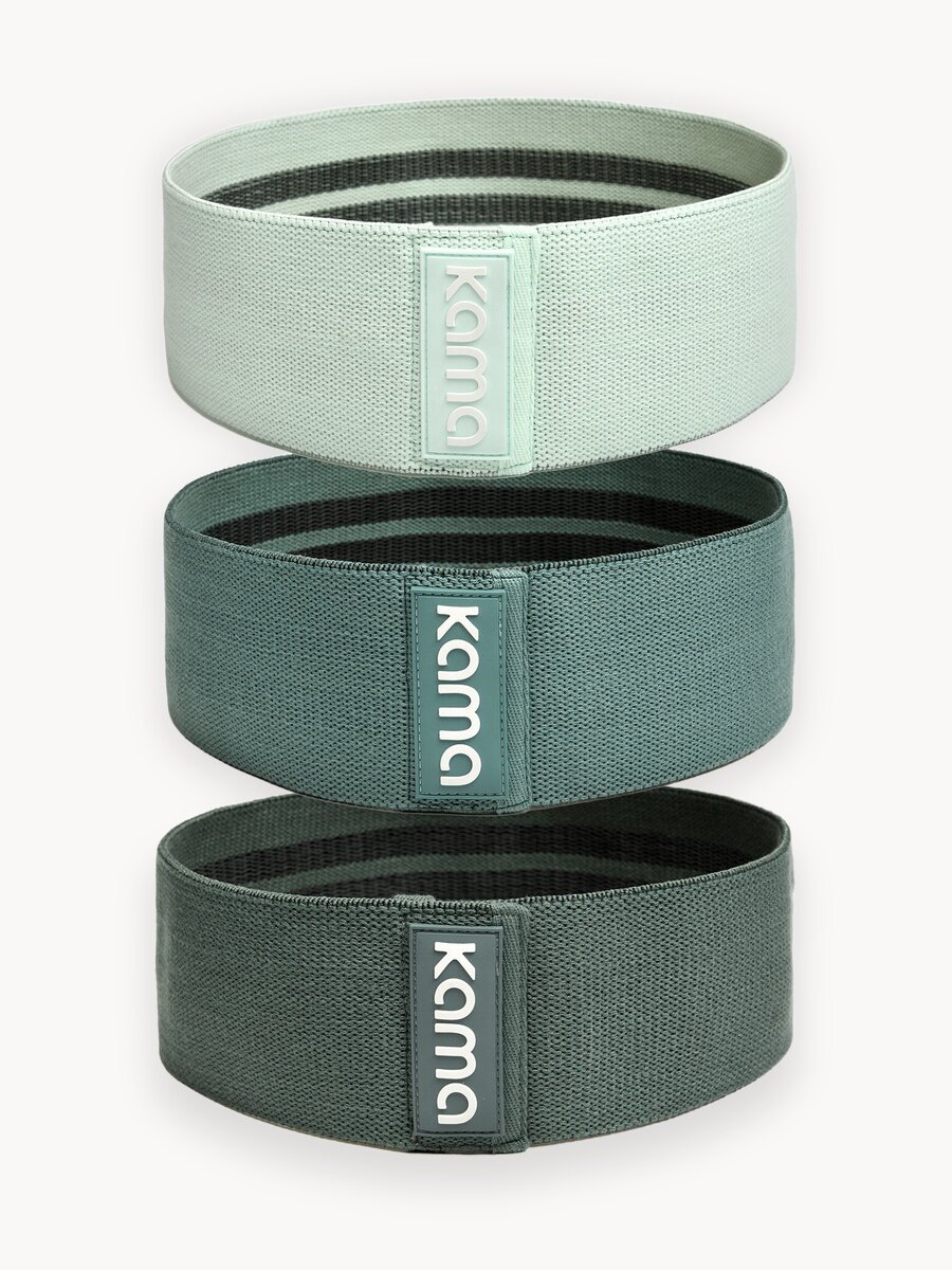 Комплект фитнес резинок Kama 3 шт, зеленый, светло-зеленый, темно-зеленый (10, 17, 23 кг)