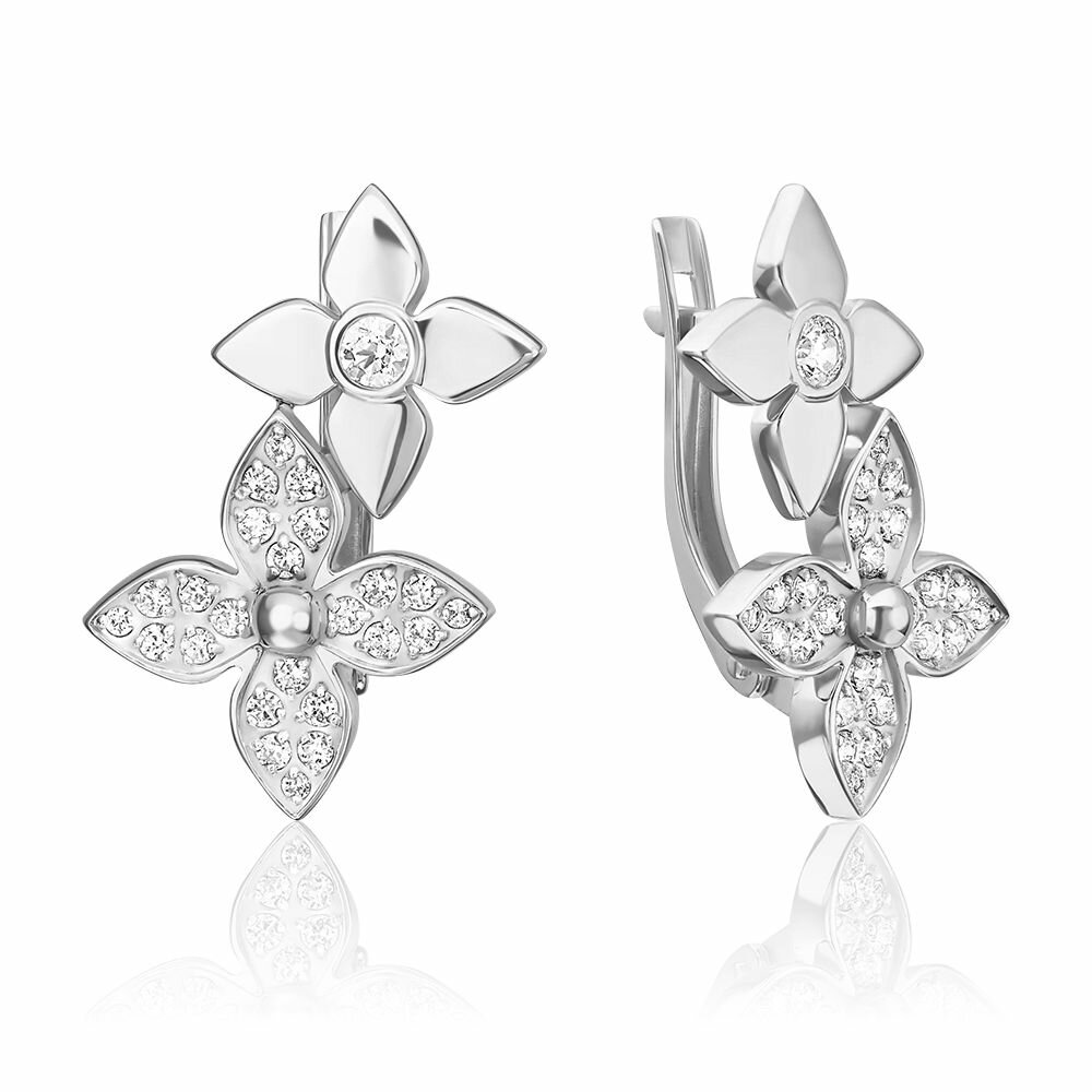 Серьги PLATINA, белое золото, 585 проба, родирование, бриллиант, , белый