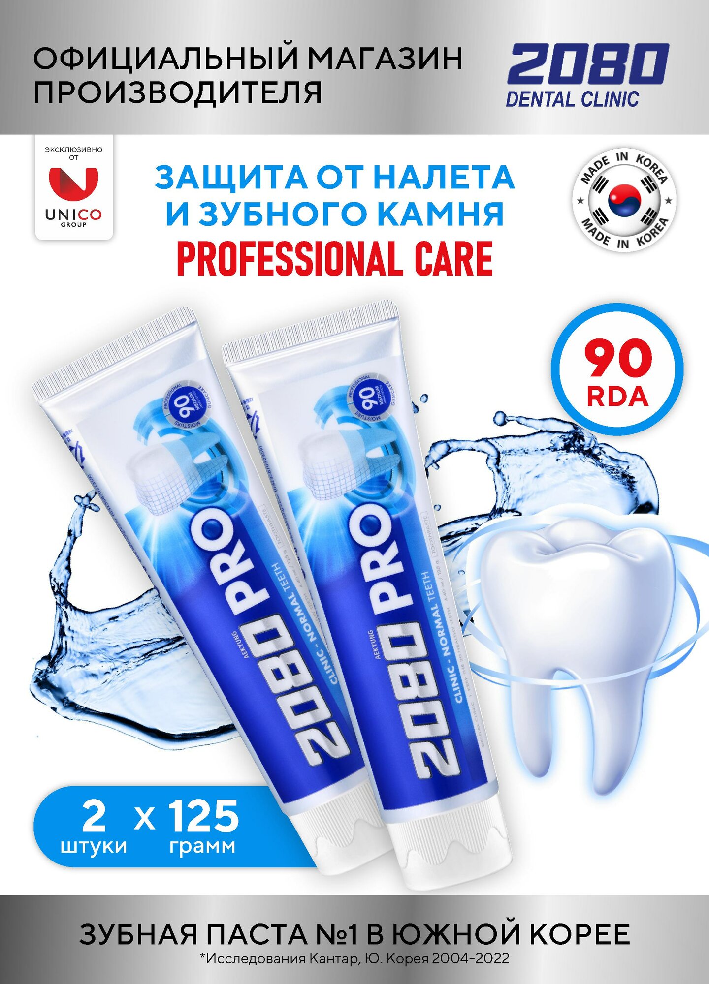 Dental Clinic 2080 Набор Корейская Зубная паста Pro Clinic, защита зубов и десен от налёта и кариеса, 2х125г