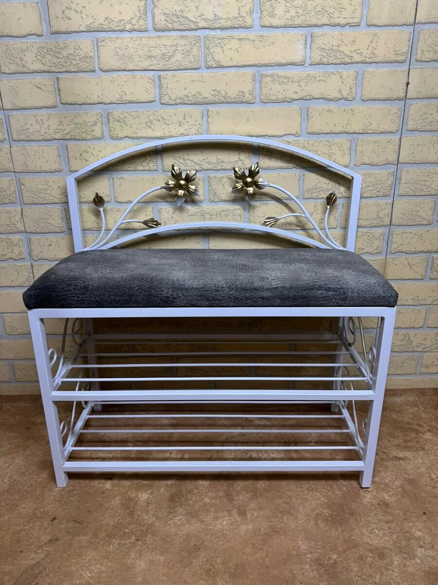 Кованая банкетка №04, Студия кованой мебели Нива, велюр, цвет серый — фото 1