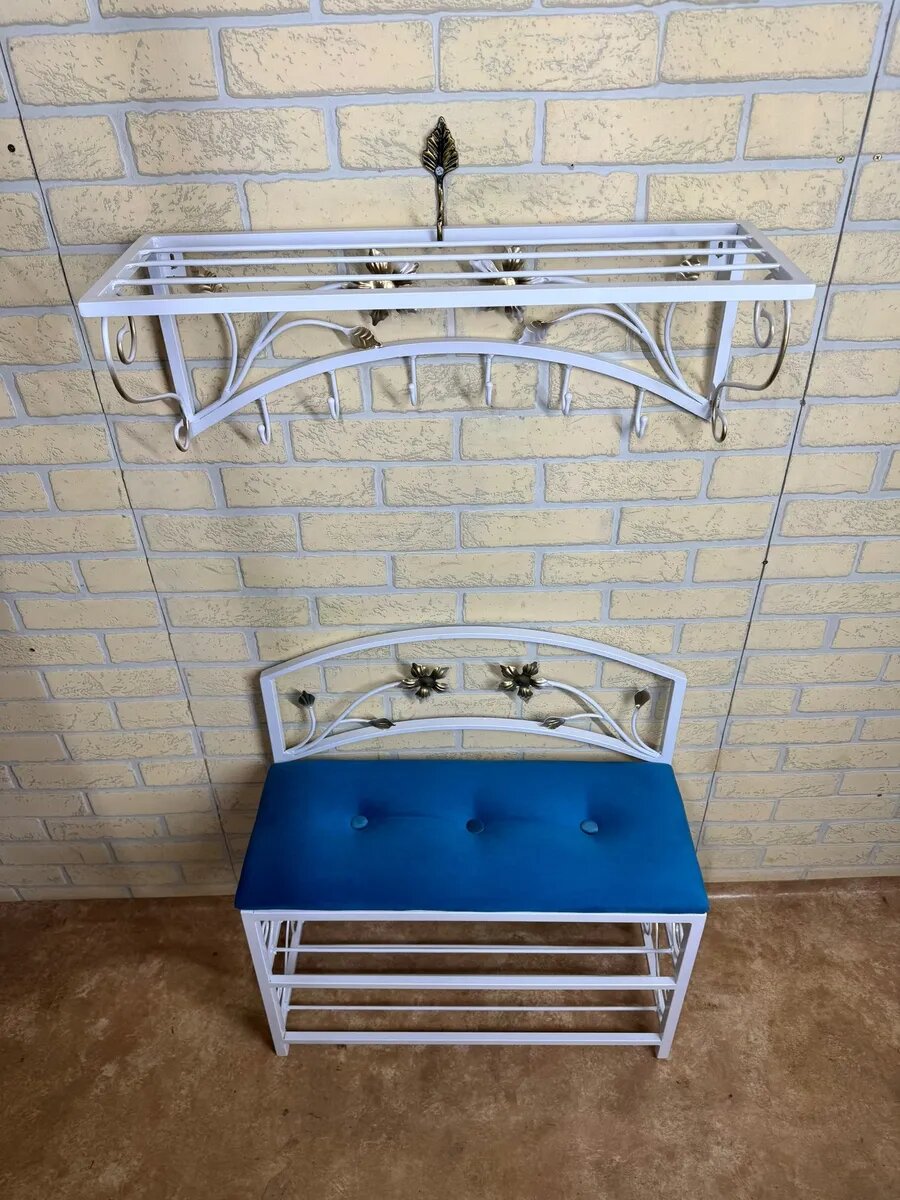 Кованая прихожая, вешалка + банкетка, Студия кованой мебели Нива, цвет синий — фото 1