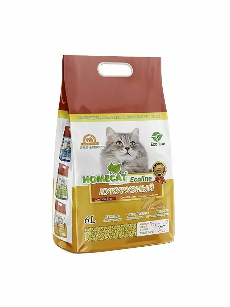 Наполнитель комкующийся для животных Homecat Ecoline Кукурузный6л/28кг