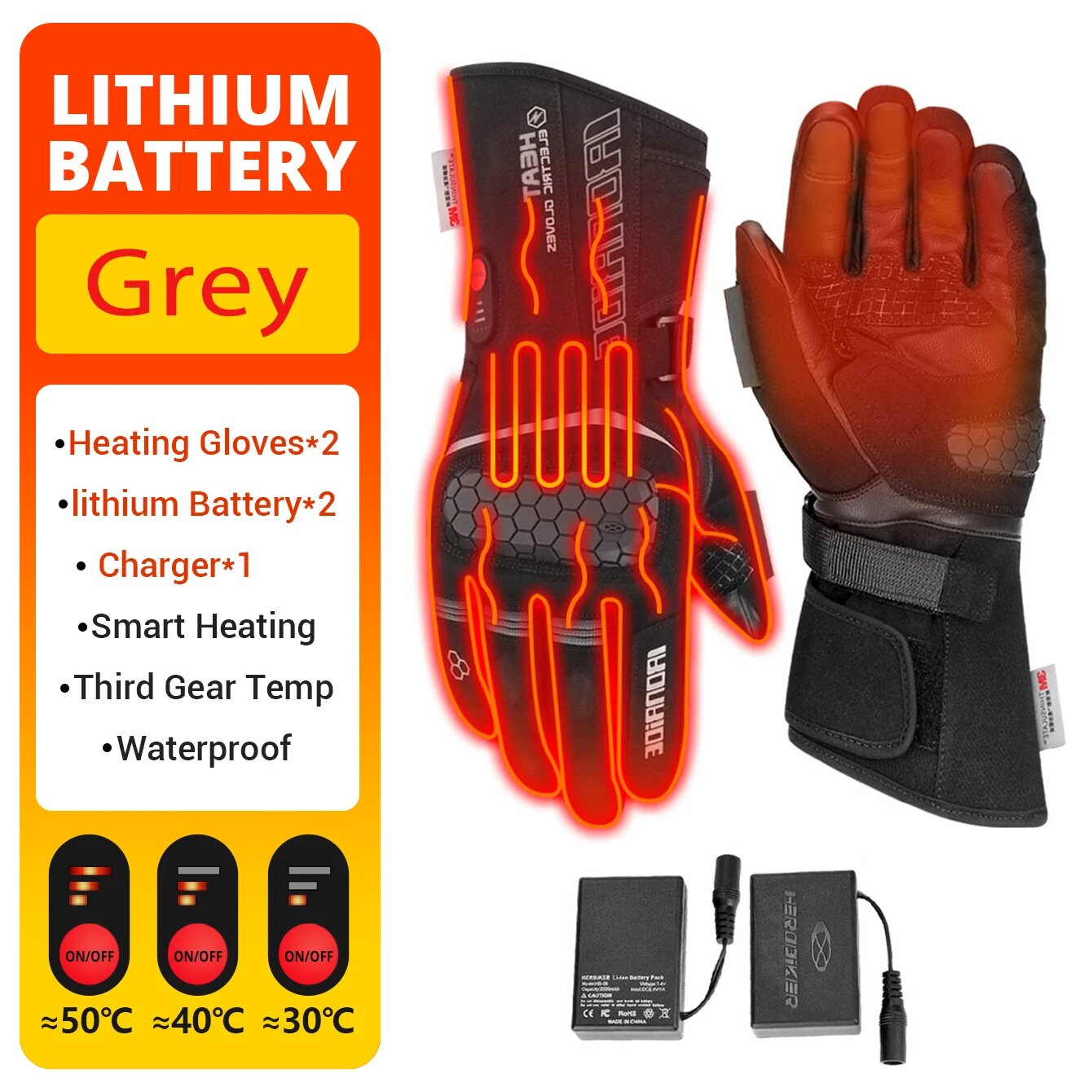 Перчатки для мотоциклистов с подогревом на батарейках 100% водонепроницаемые XXL Черный Унисекс