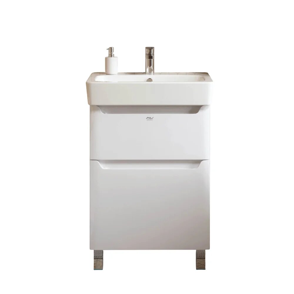 Тумба с раковиной Alavann Lana 60 напольная, 60 см, с ящиками, белая, прямоугольная, в современном стиле из МДФ из фарфора