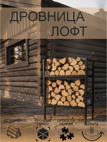 Изображение товара Дровница, стиль лофт, сталь, черная, напольная, высота 78,5 см