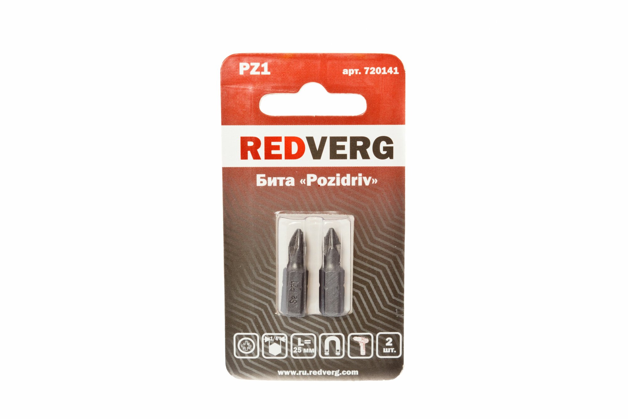 Набор бит REDVERG 720141 PZ1 сталь S2 магнитный держатель длина 25мм 2 шт