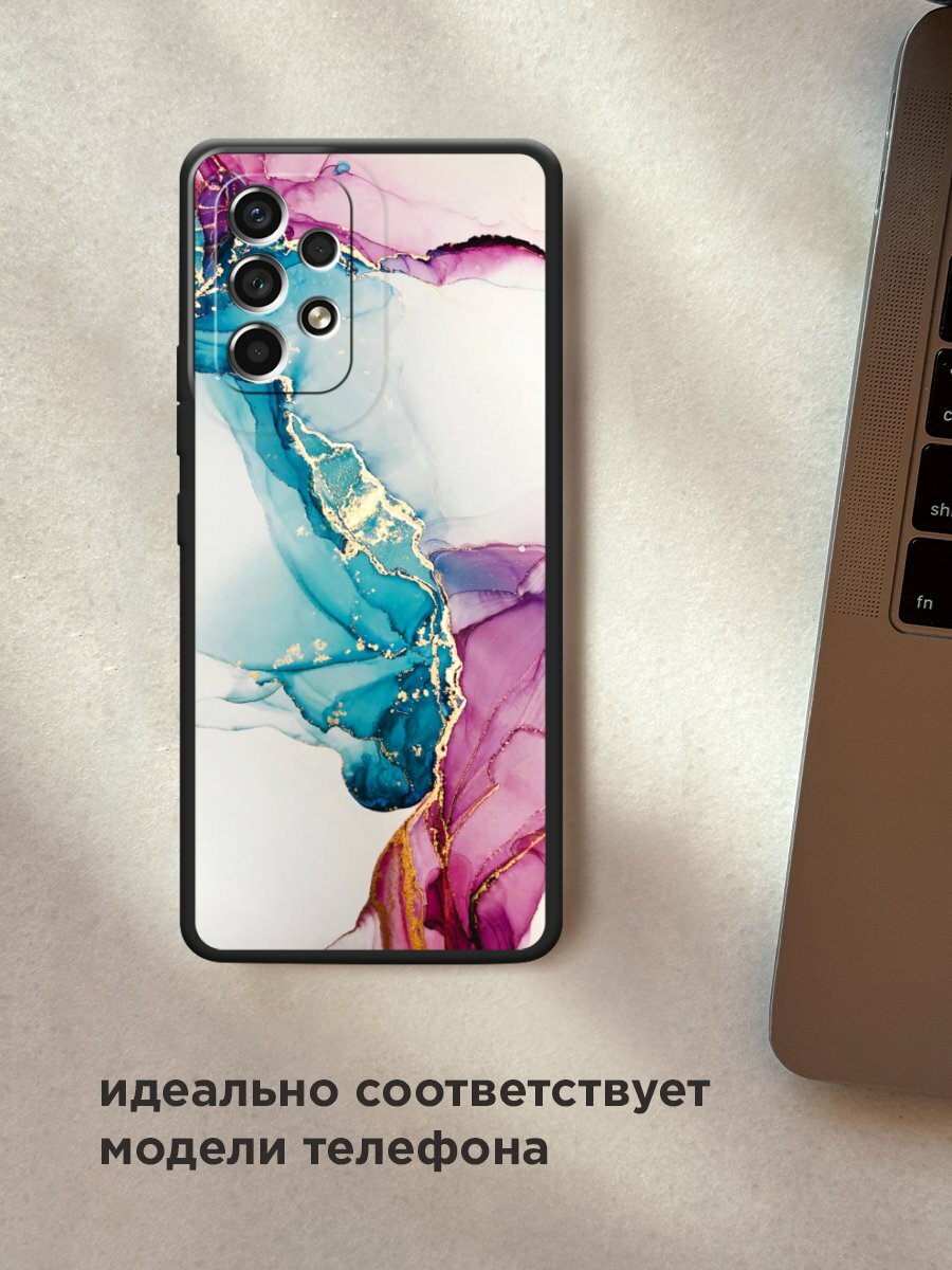 Черный матовый чехол на Samsung Galaxy A53 / Самсунг Галакси А53 с принтом "Розовые разводы рисунок" — фото 1