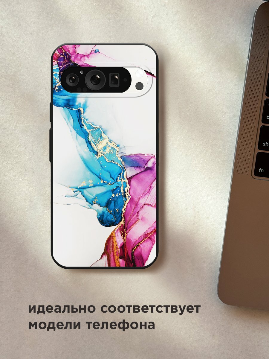 Черный матовый чехол на Google Pixel 9 Pro / Гугл Пиксель 9 Про с принтом "Розовые разводы рисунок" — фото 1