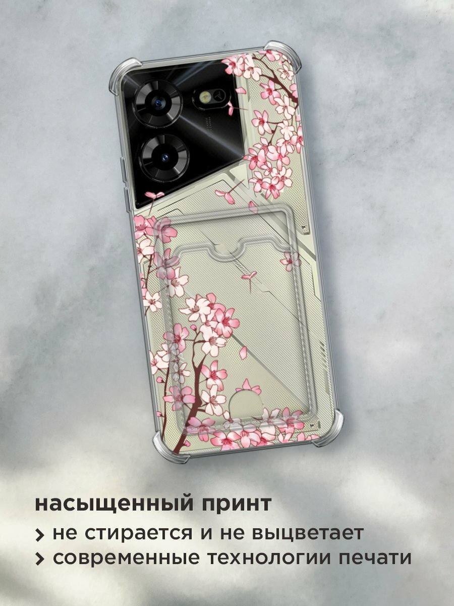 Чехол на Tecno Pova 5 (Техно Пова 5) с картой и принтом "Ветви сакуры 1" — фото 1