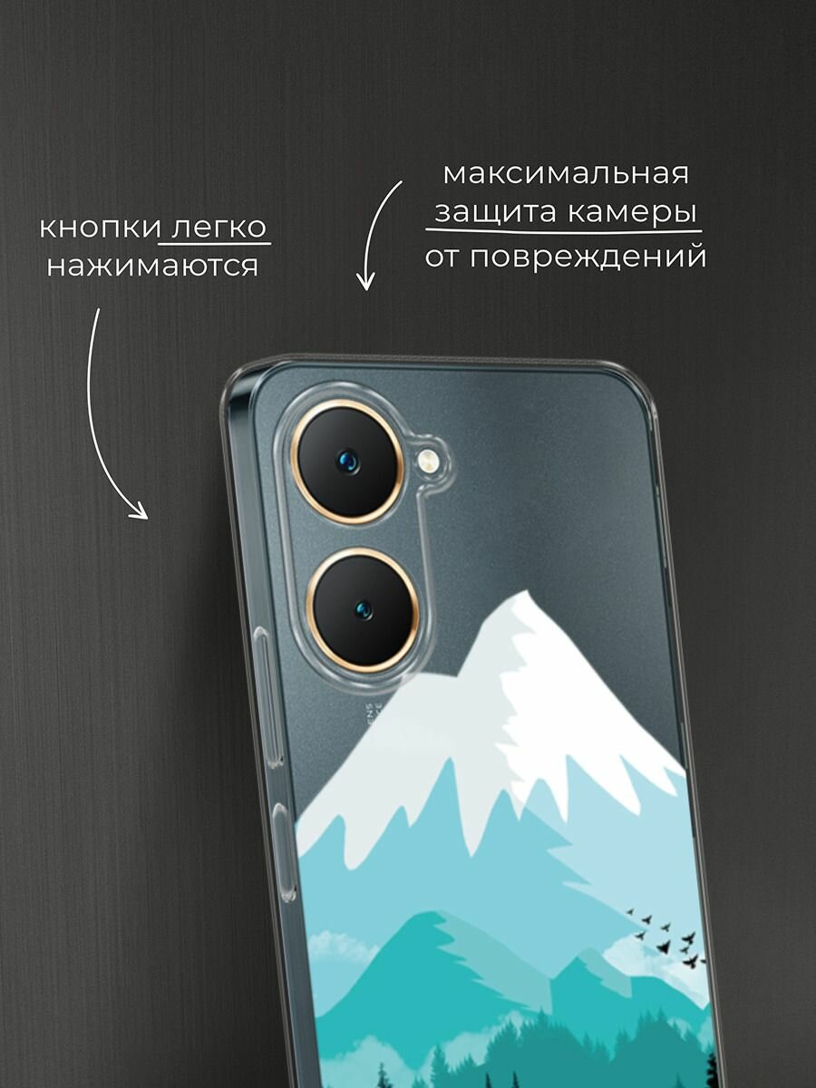 Чехол на Vivo Y03/Y18/Y18e / Виво Y03/Y18/Y18e с принтом "Синяя снежная гора", прозрачный — фото 1