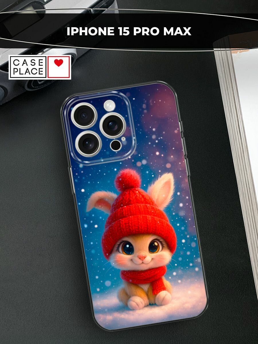 Чехол на Apple iPhone 15 Pro Max / Айфон 15 Про Макс с принтом "Зимний зайчик"