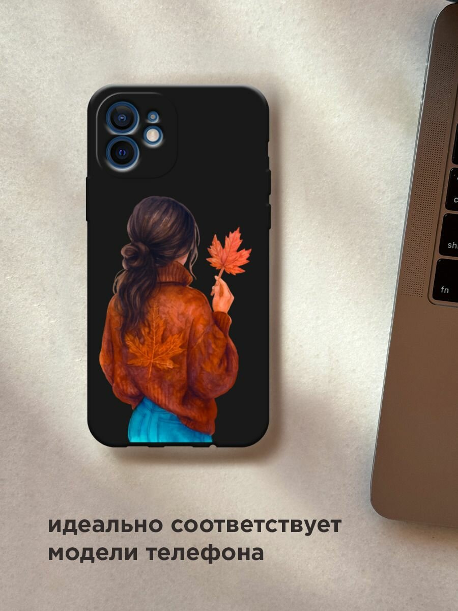 Чехол на Apple iPhone 12 mini / Айфон 12 Мини с принтом "Девушка с опавшим листом", прозрачный — фото 1