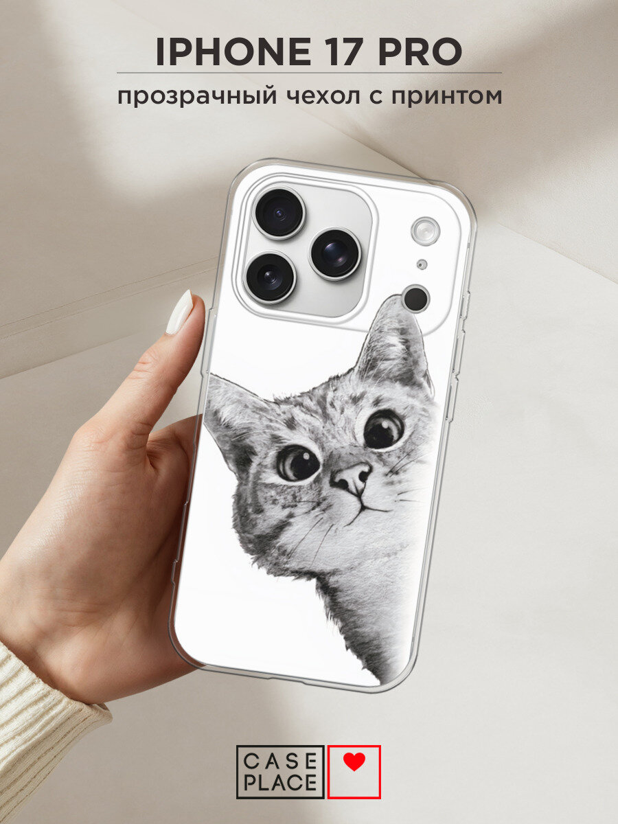 Чехол на Apple iPhone 17 Pro / Айфон 17 Про с принтом Кот рисунок черно-белый