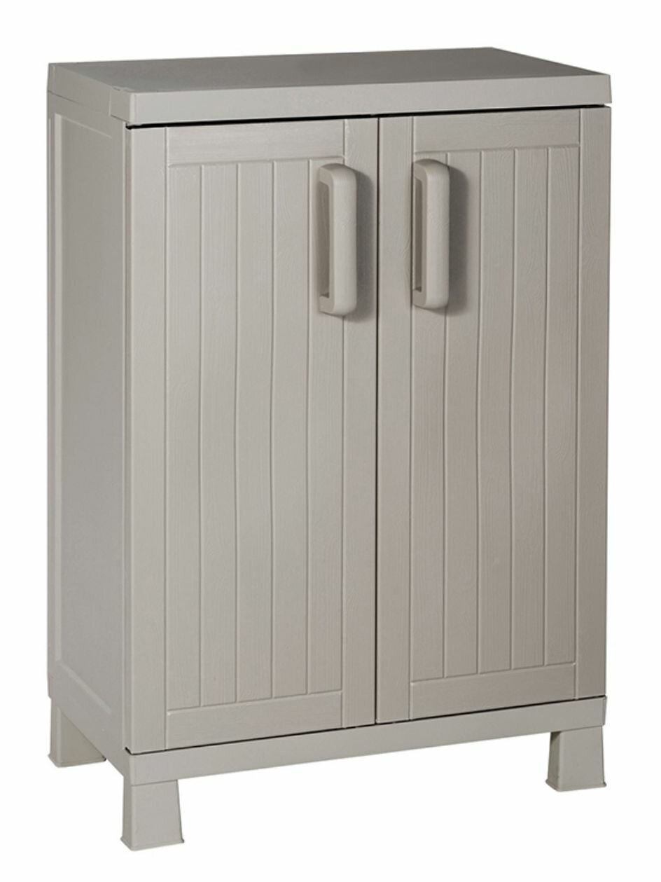 Уличный шкаф TOOMAX 2х дверный глубокий WOOD MIDI (2 полки), 65 x 37 x 93 см, тёпло-серый