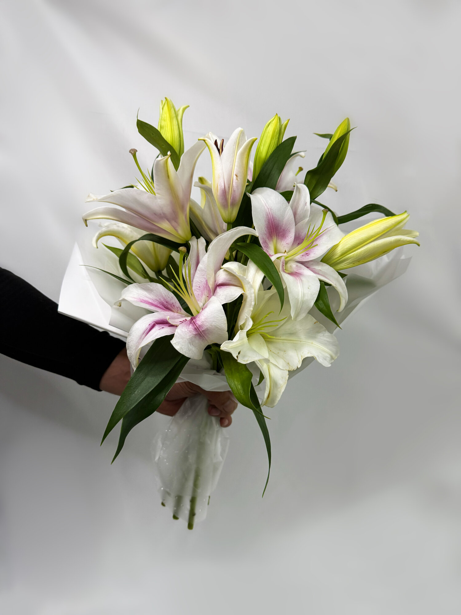 Букет из 5 пышных и ароматных Белых Лилий в подарочной упаковке