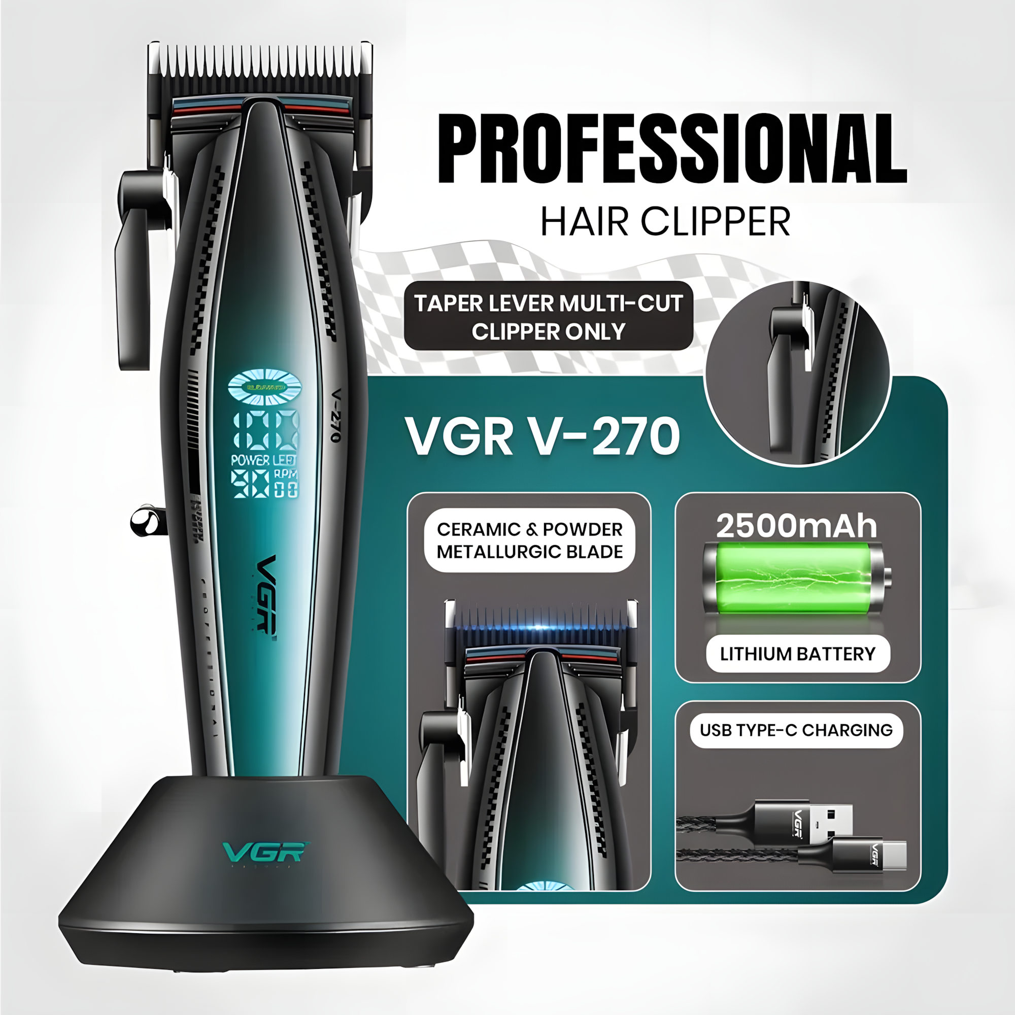 Профессиональная машинка для стрижки волос VGR V-270, с дисплейем , Premium
