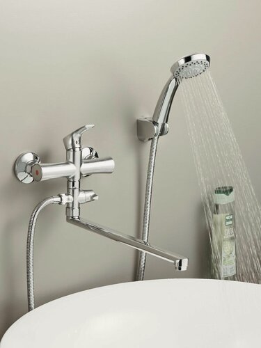 Изображение товара Смеситель для ванны с душем, кран с длинным поворотным изливом RICARDO R6030-1, цвет: хром