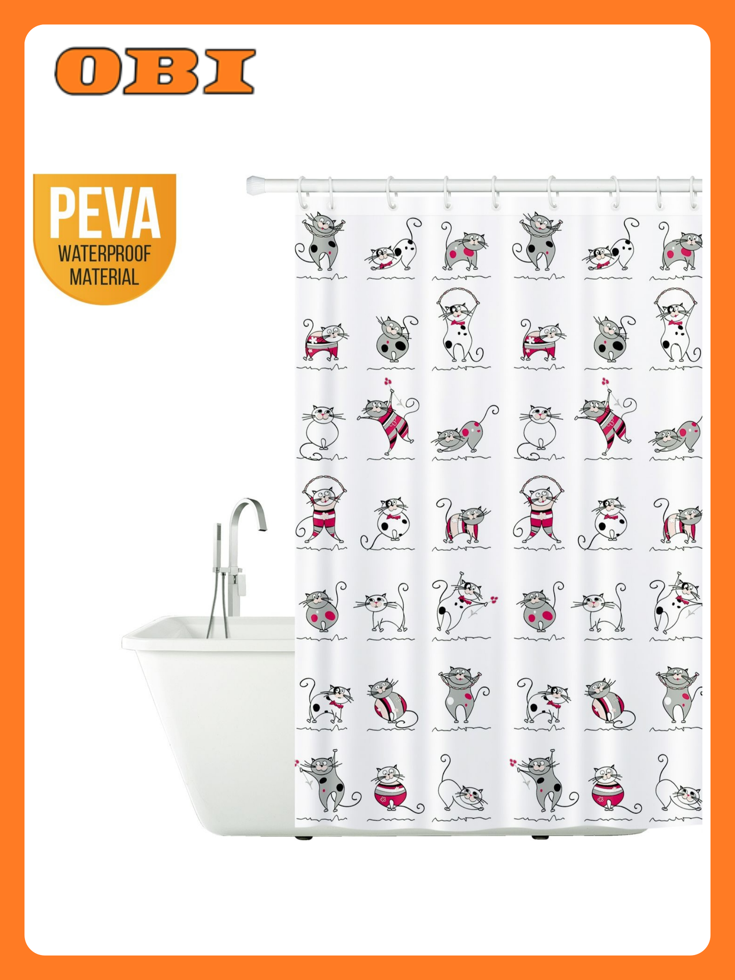 Штора для ванной Tatkraft 14022 водонепроницаемая 180x180 см с кольцами