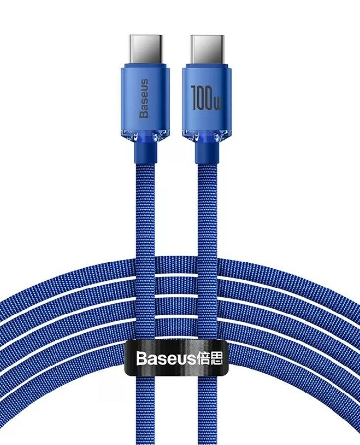 USB-кабель Baseus CAJY000603, Type-C/Type-C, ткань, 1.2 м, круглый, синий, фирменная упаковка