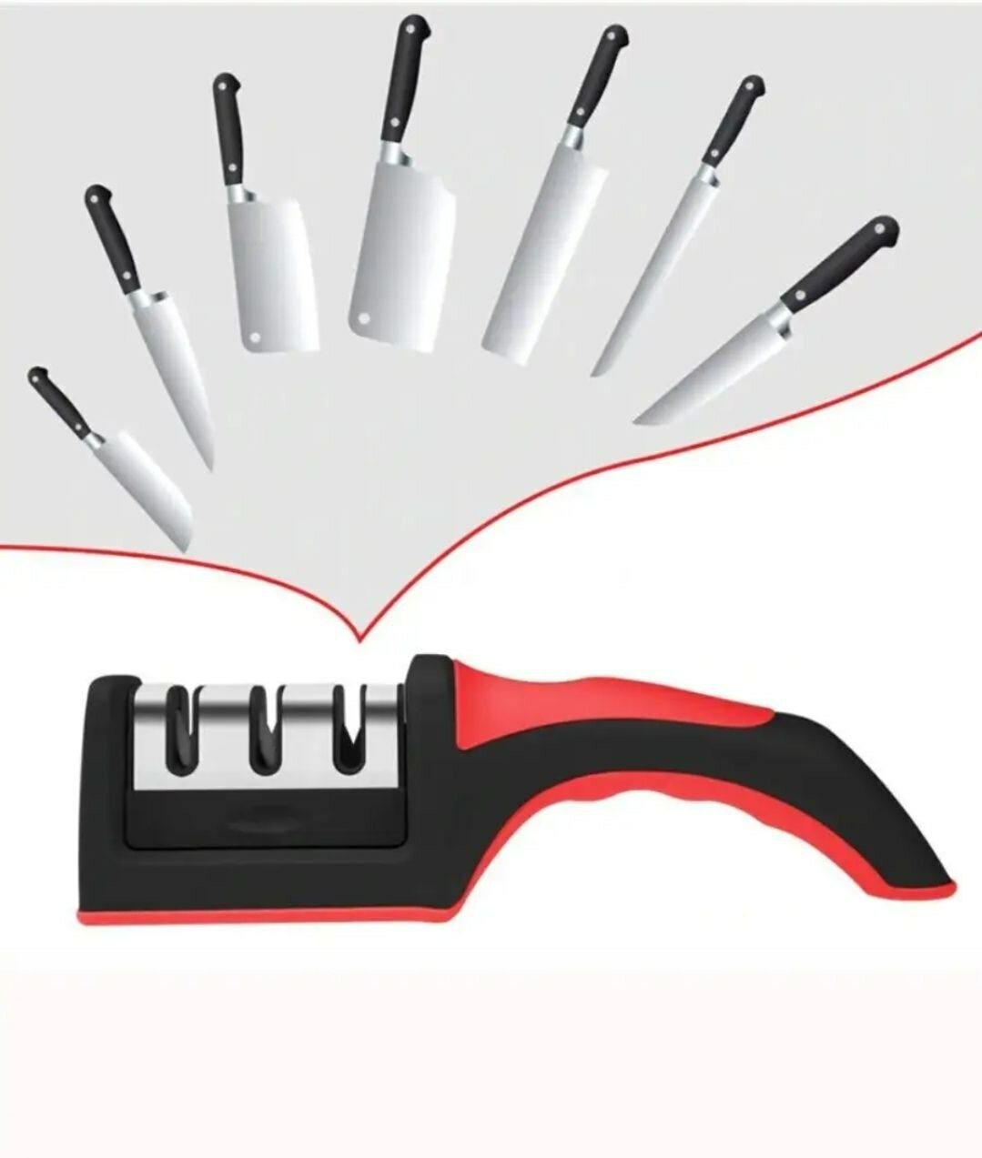 Точилка для ножей, ножеточка с 3 видами заточки, 21 см, нескользящее основание