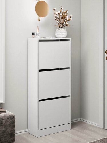 Изображение товара Обувница MFMaster Uno-54, белая, ЛДСП, 51,8x22x117,8 см, 3 откидных ящика