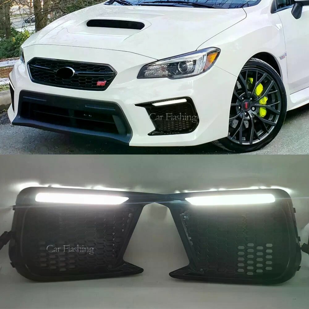 2 шт. автомобильные DRL для Subaru WRX STI 2018 2019 2020 2021 с указателем поворота, противотуманная фара, лицевая панель, светодиодные дневные ходовые огни, противотуманные фары