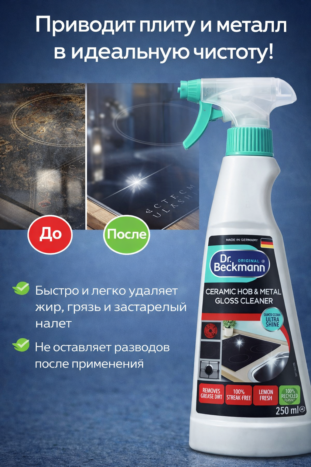 Средство Dr.Beckmann, для чистки стеклокерамики и индукционных плит , 250 мл