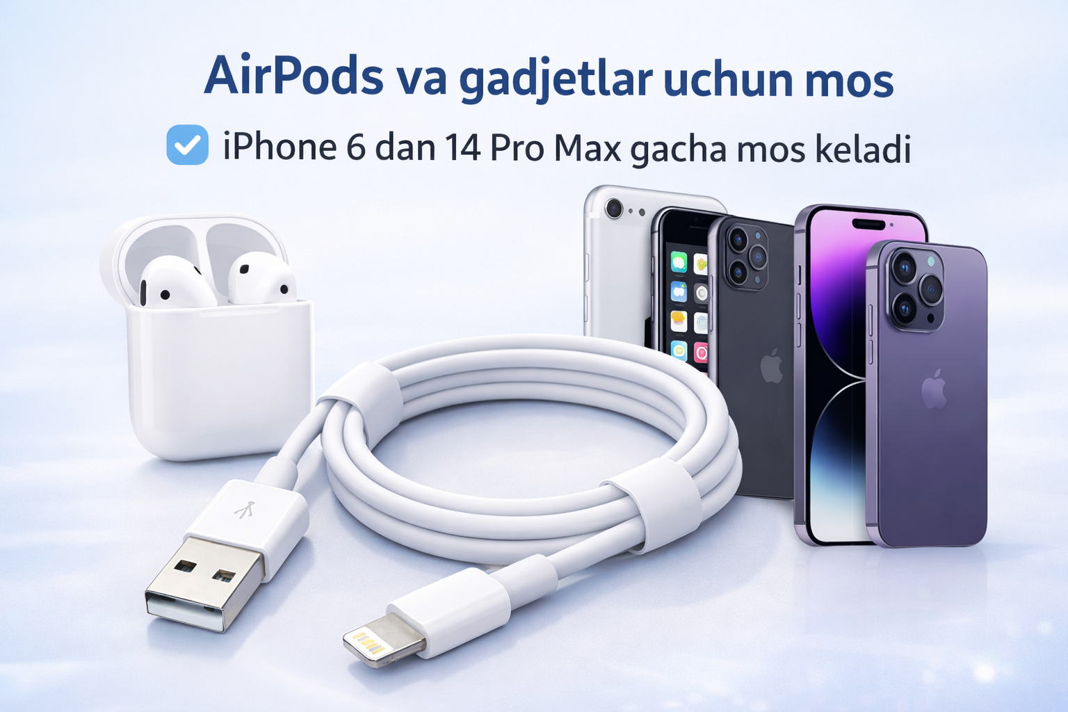 Кабель для телефона Iphone Usb Cabel Премиум White Lightning, 1 pc.