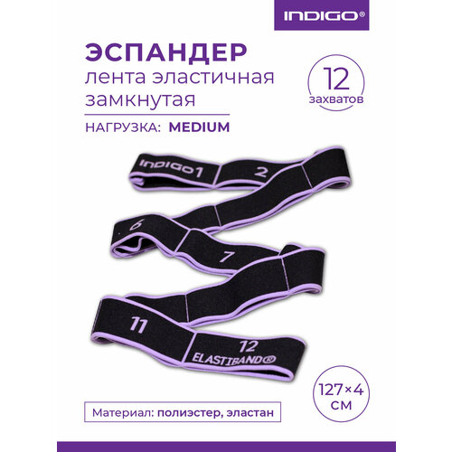 Эспандер Лента эластичная замкнутая с 12 захватами INDIGO MEDIUM IN149 Черно-сиреневый