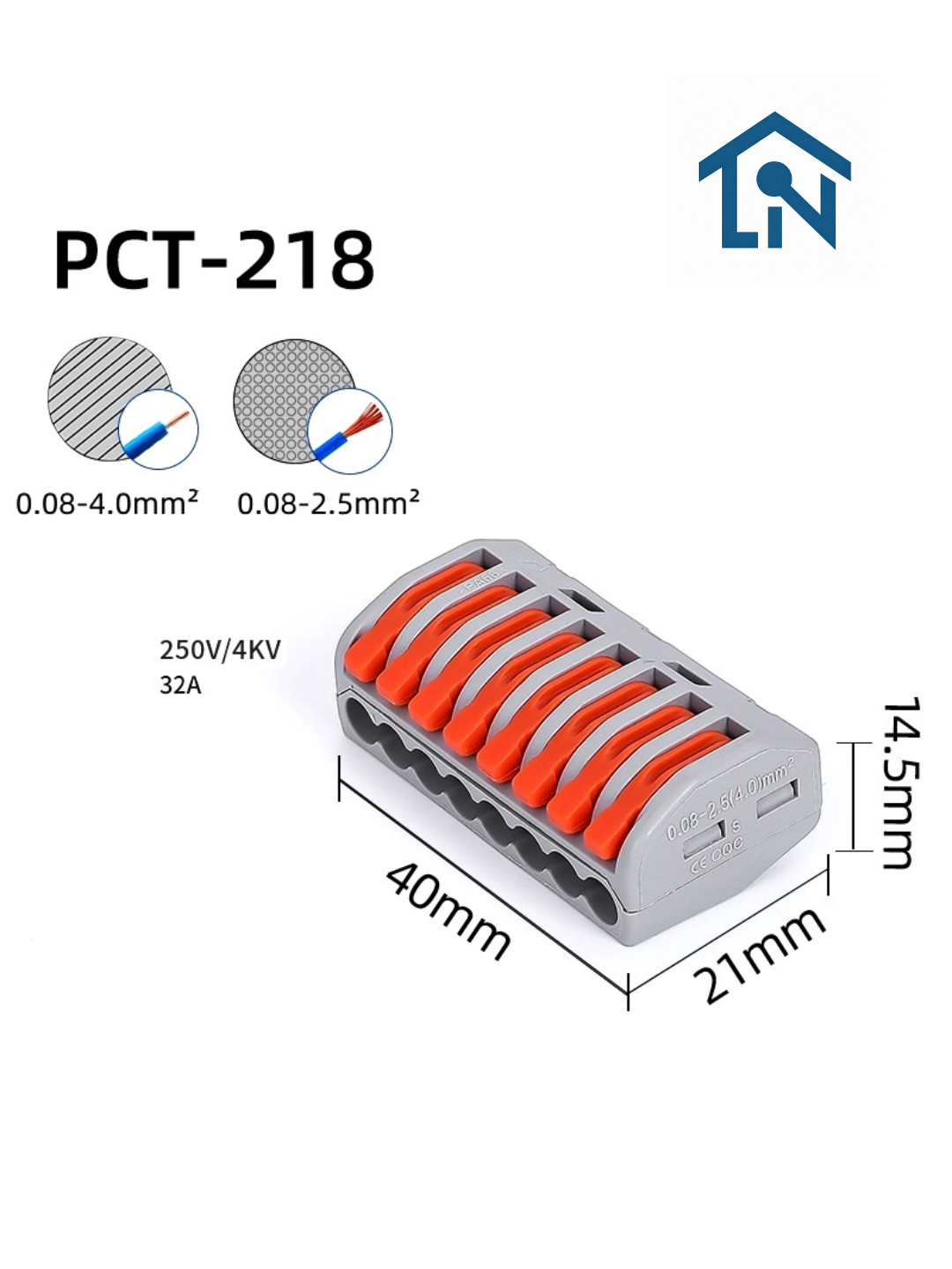 Клемма строительно-монтажная рычажная 8-контактная (набор 10 шт.) — Универсальный соединитель проводов 32А/600В | PCT218
