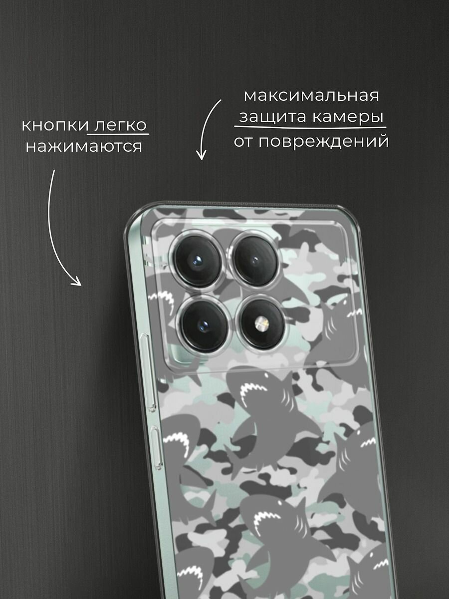 Чехол на Xiaomi Poco X6 PRO 5G / Поко X6 Про 5G с принтом Камуфляж акулы серый 2, прозрачный — фото 1