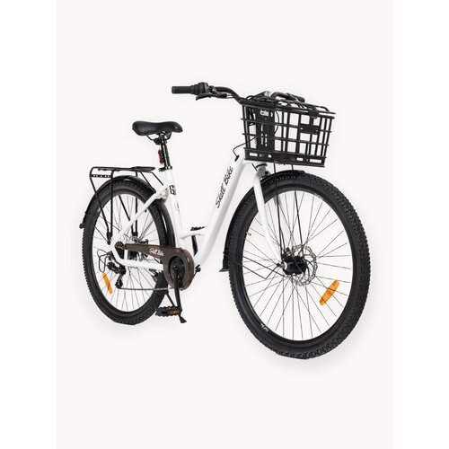 Велосипед взрослый женский городской с корзиной, стальная рама 18, колеса 27,5, 7 скор. белый, на рост 155-182