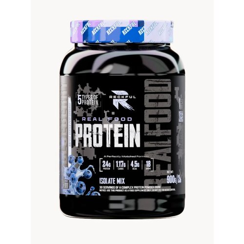 Комплексный мультипротеин 900 гр, мультикомпонентный Real Food Protein со вкусом черники