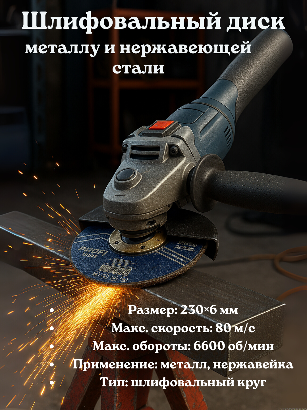 Шлифовальный диск "VIBRO PROFI", для металла и нержавеющей стали 230x6 мм