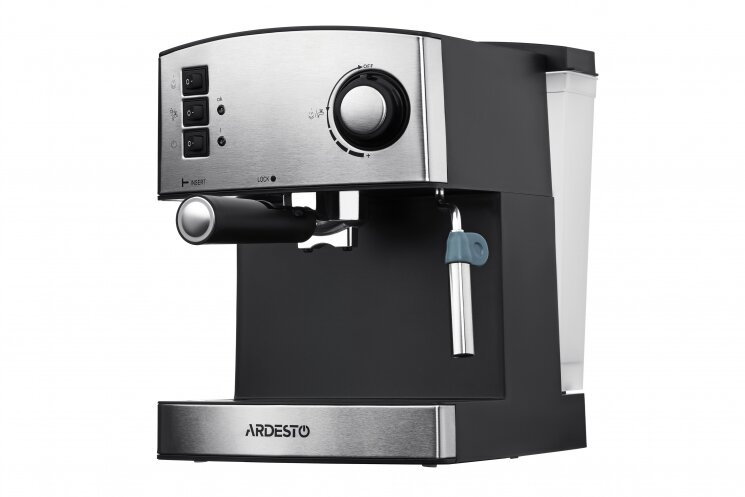 Кофеварка Ardesto рожковая Steel Collection 1.6л, молотый, ручной капучинатор, серебристо-черный