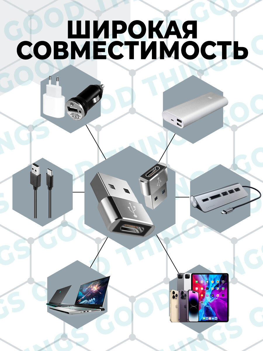 Переходник/адаптер type c на USB , 1 штука. Графит — фото 1