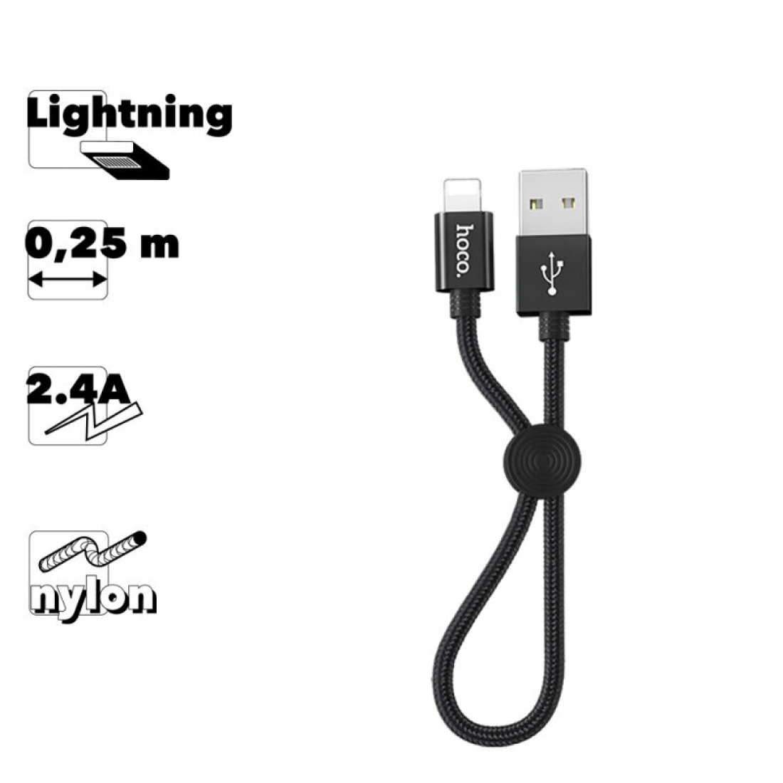 USB дата кабель Lightning, HOCO, X35, 25 см, черный — фото 1