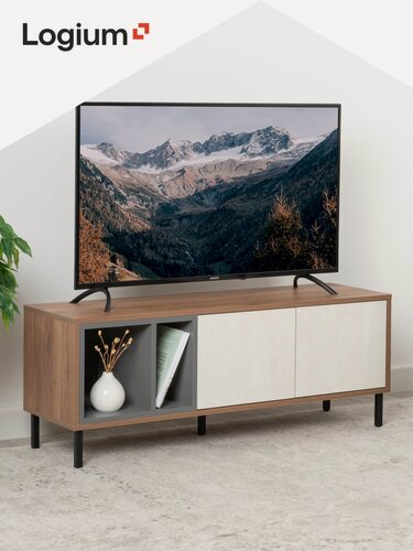 Изображение товара Тумба под телевизор Купер 16.52, Дуб Крафт табачный, Серый Графит, Шелковый камень