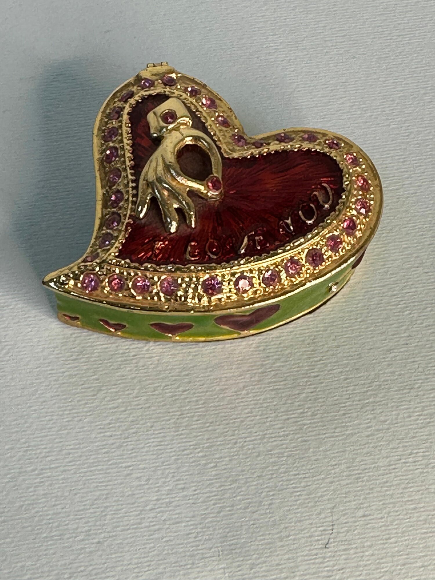 Шкатулка в форме сердца металлическая со стразами, 5,5*6*2,5 см — фото 1